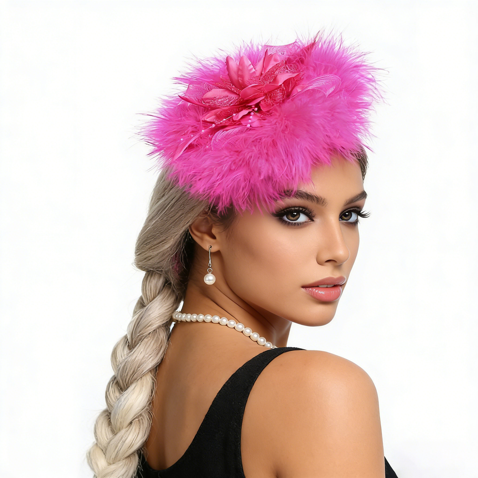 European and American New Style Women's Feather Headwear, Mesh Bridal Veil, Hair Accessories, Vintage Headband, Dual-Use Hairpin