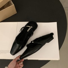 晚風溫柔加絨包頭半拖女鞋毛毛鞋秋冬外穿一腳蹬毛毛拖單鞋