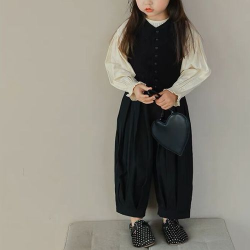 2024 spring new style girls' stylish vest vest suit Korean style temperament puff sleeve shirt lantern long pants