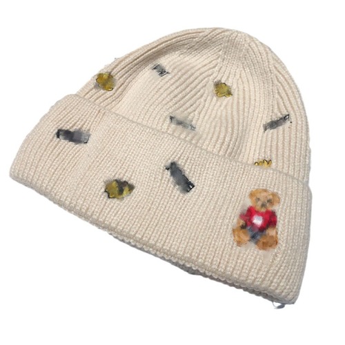 New internet celebrity bear woolen hat for women Korean fashion trend warm ear protection cute winter style knitted hat trendy