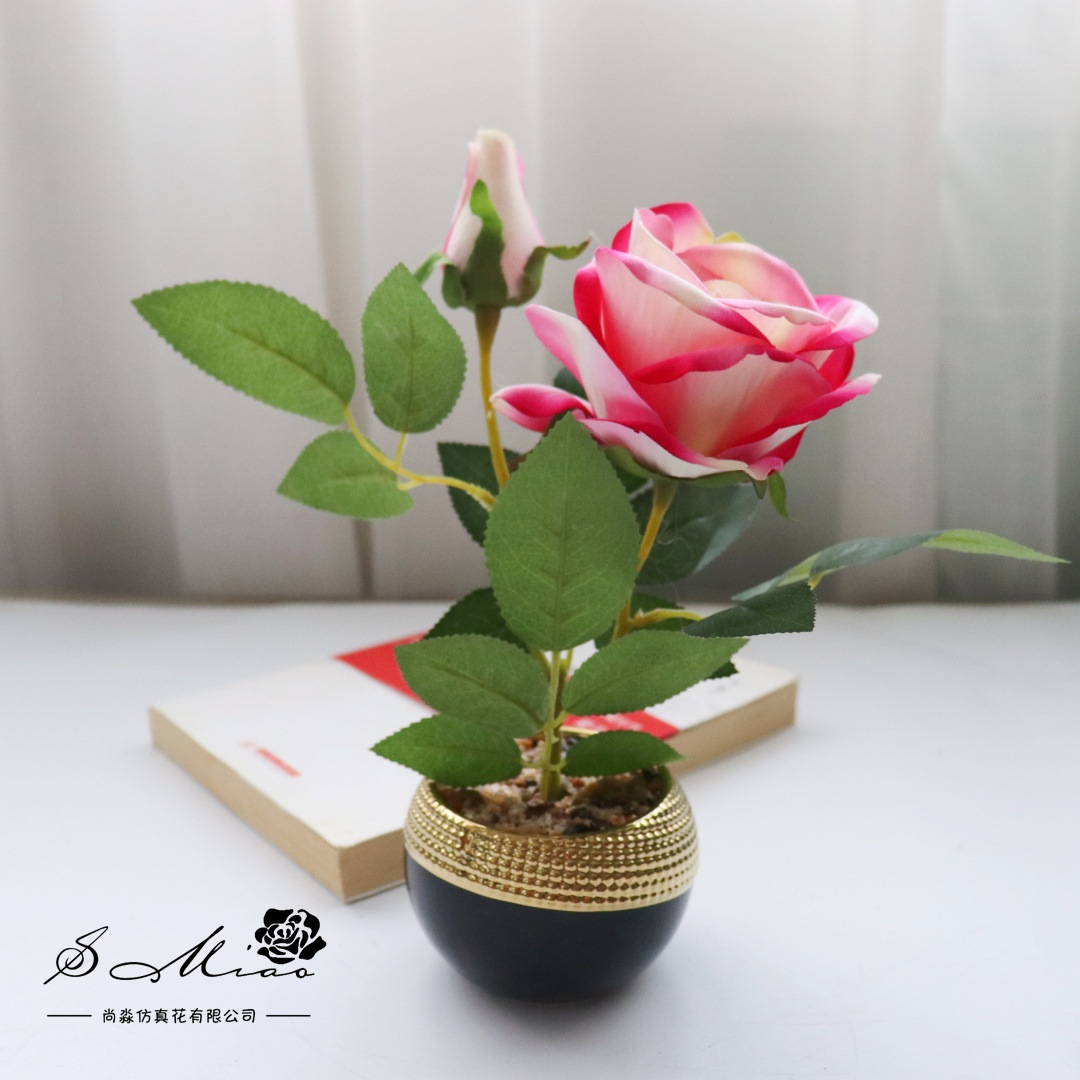 Flores falsas bonsái de rosas de alta gama de estilo europeo simulación de flores de moda decoración creativa decoración de plantas verdes artificiales simulación de macetas image 11