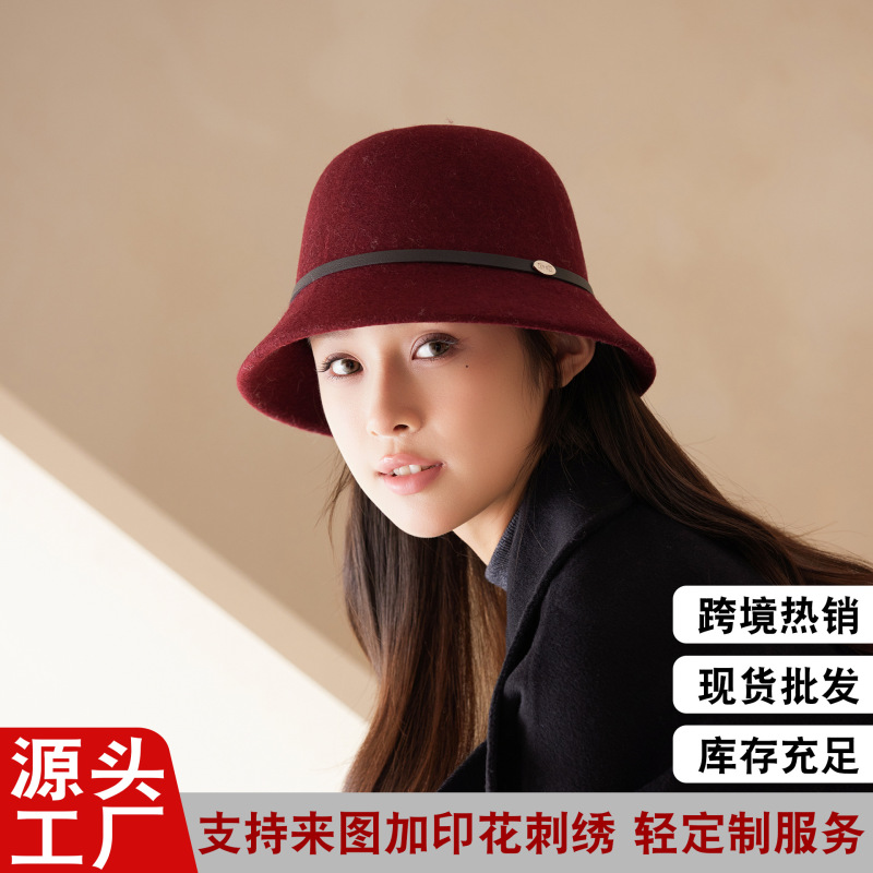 新款法式赫本风羊毛呢渔夫帽女秋冬季优雅复古盆帽名媛小香风帽子|undefined