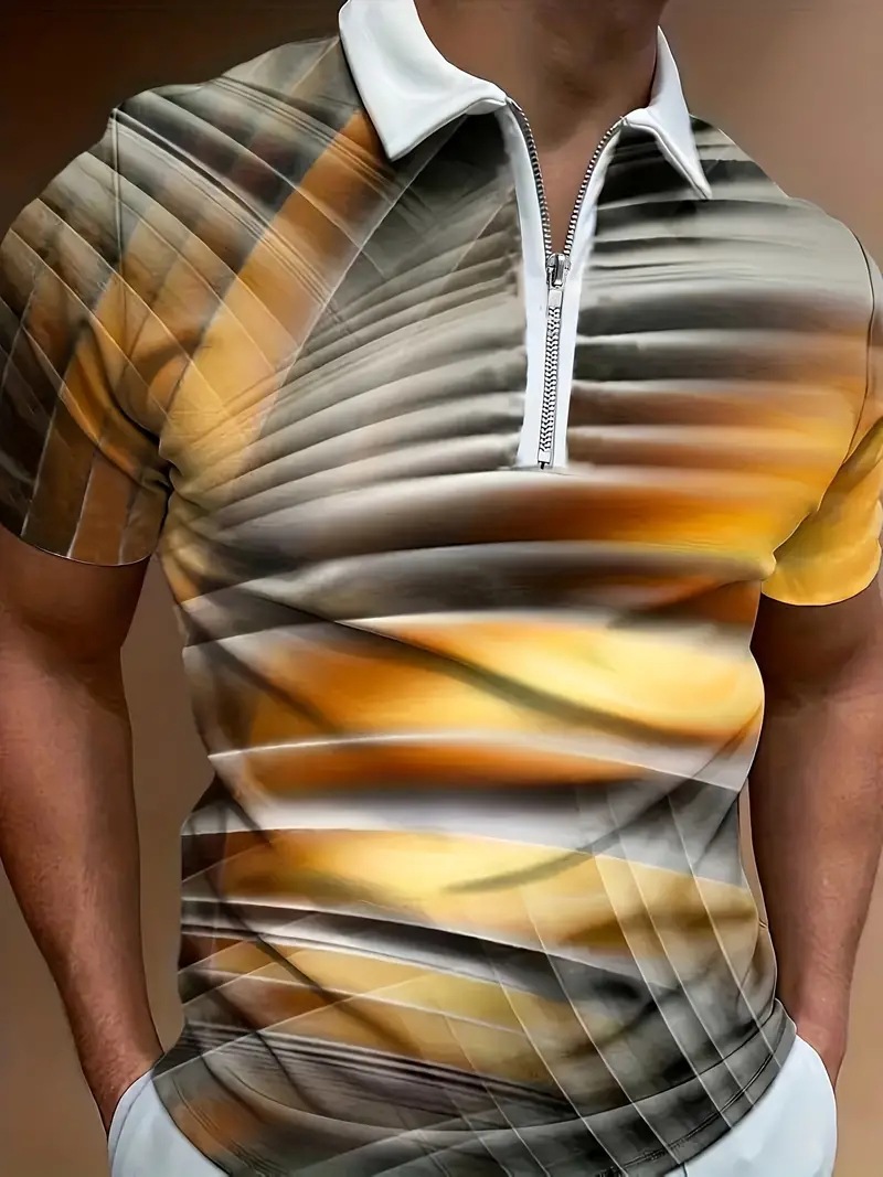 Camisa POLO con cremallera de manga corta transpirable de solapa suelta de todo fósforo de la calle de verano para hombres Venta caliente Impresión digital 3D
