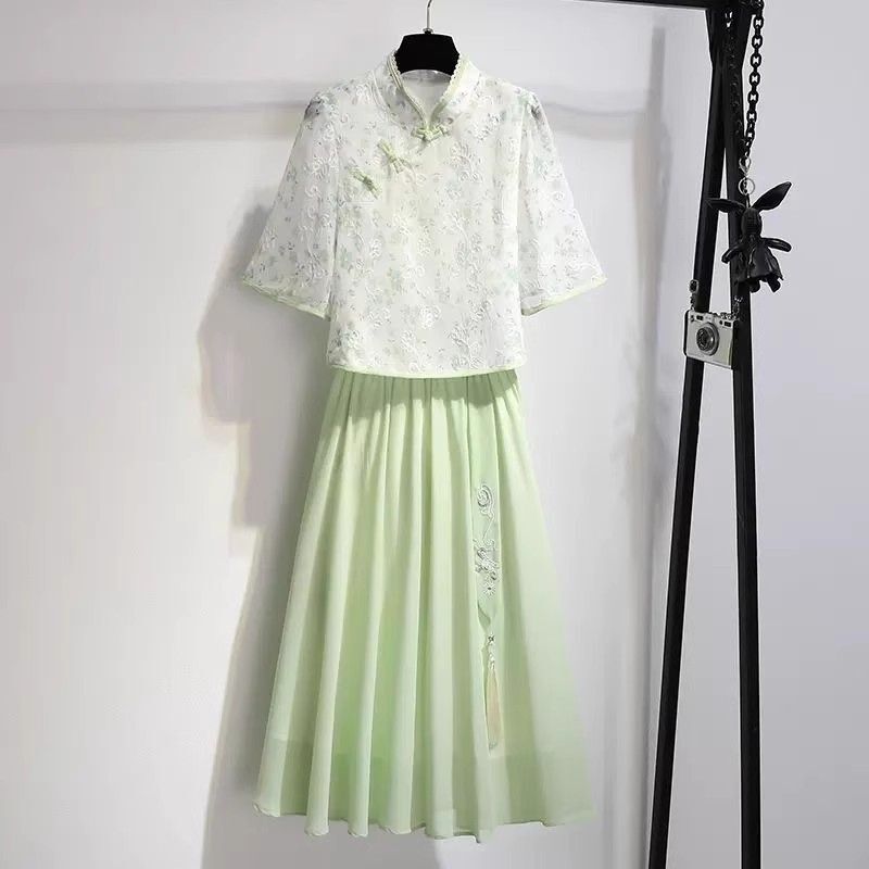 Green Hanfu Improved Version Dress Women's Summer 2025 New Chinese Style Light National Style Suit Dress Versatile