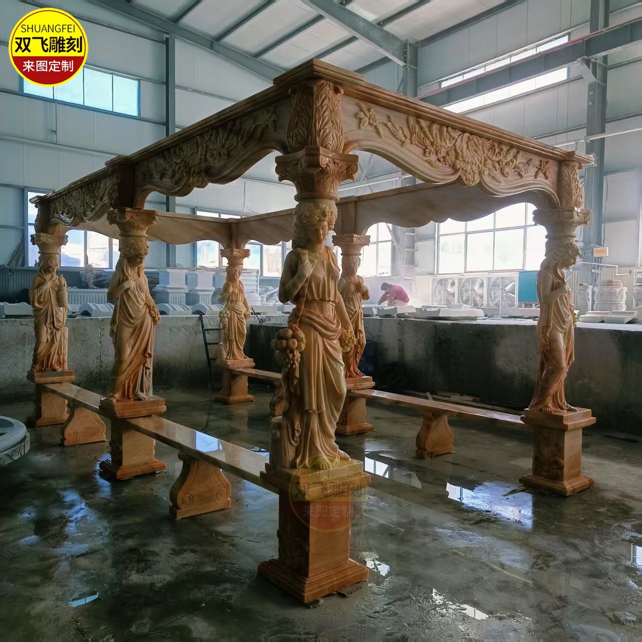 欧式大理石凉亭西方人物凉亭圆顶石亭子小区别墅庄园石雕亭子长廊