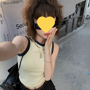 Slim Fit Sleeveless Letter Print Khaki Retro Seamless Vest Default Item Southeast Asia
