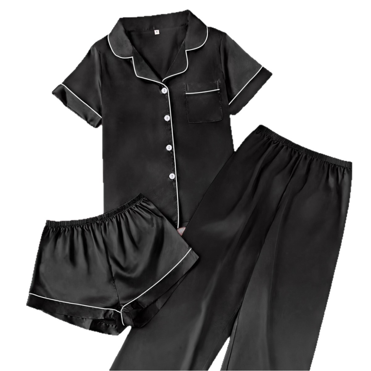 Comercio exterior transfronterizo Seddin pijamas de verano cardigan de color sólido con solapa mangas cortas pantalones largos lisos ropa de casa de mujer estilo francés