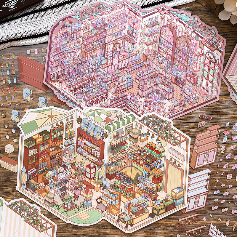 Paper Miniature Scene Stickers, Nostalgic Old Times, Shop-Themed Journal Decoration DIY Material Stickers Paper Miniature Scene Stickers, Nostalgic Old Times, Shop-Themed Journal Decoration DIY Material Stickers
