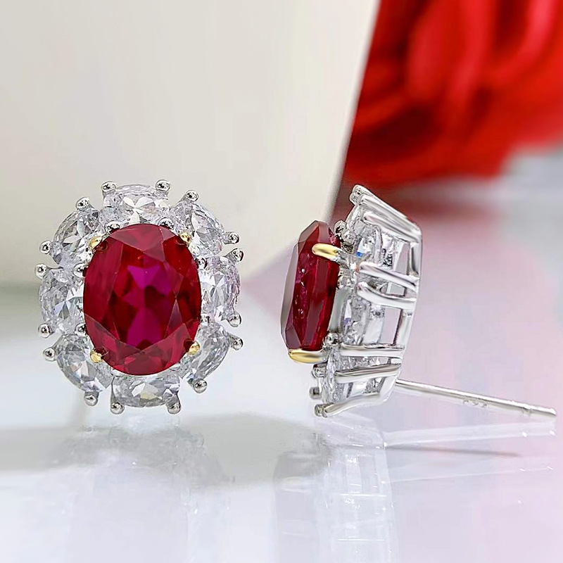 Mujing Jewelry 2021 new 925 silver earrings 7 * 9 ruby earrings simple and elegant jewelry