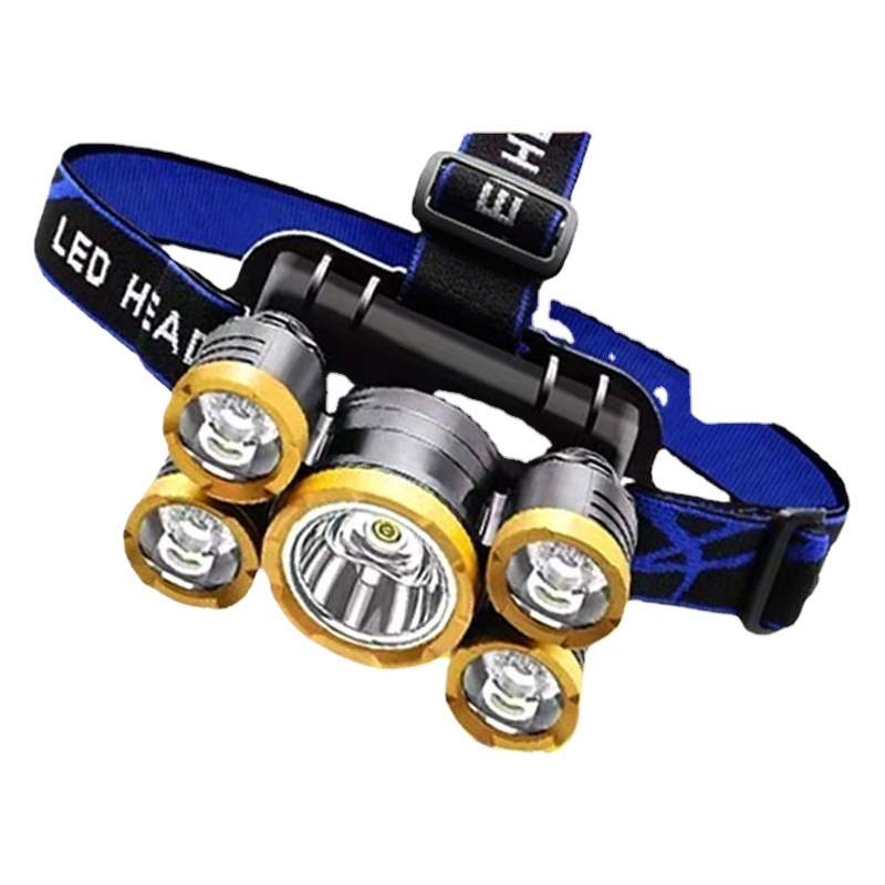 Venta al por mayor 5-cabeza T6 plástico fuerte luz faro LED recargable montañismo camping aviones faro al aire libre cabeza-montado lámpara de pesca