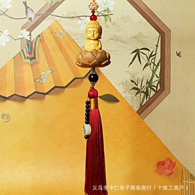 Car hanging: Car Hanging Ornament, 18-Seed Car - long-tassel-buddha-charm-burgundy