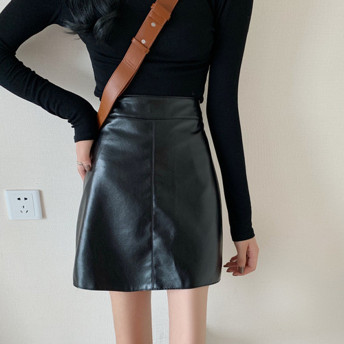  Skirt Mini Skirt High-Waist Women's Baguette Skirt PU New Short Skirt A-Line Skirt Spring Autumn Fall Winter