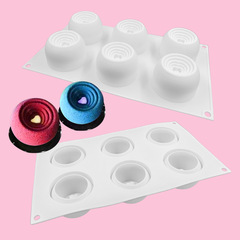 New Product Valentine's Day 6-in-a-Row Round Vortex Heart Cake Mold French Dessert Silicone Baking Mold Pudding Mold
