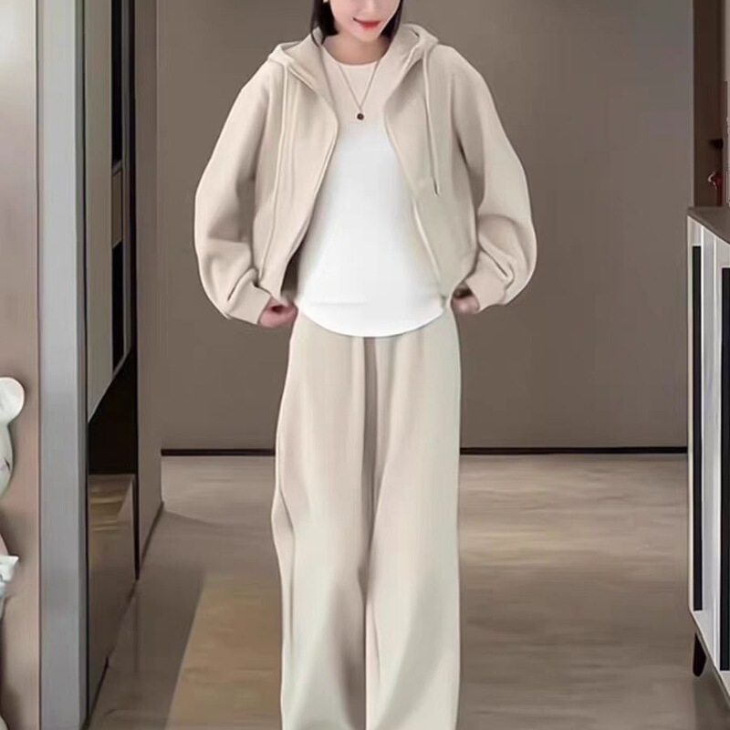 网红时尚运动服套装女秋冬加绒加厚连帽卫衣阔腿裤休闲两件套跑步|undefined
