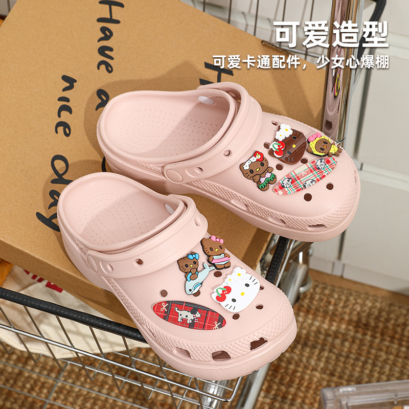 Qidan Shoe Factory Cartoon Hole Shoes Women's Summer Outdoor Wear Thick Sole Elevated EVA Outdoor Commuter Beach Sandals and Slippers for Women