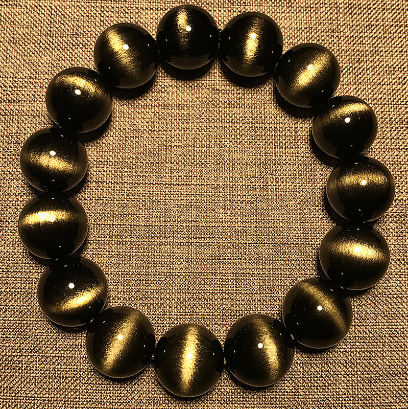 Natural Obsidian Bracelet Collection-Grade Full-Coil Cat's Eye Diamond Ring Bright-Eyed Donghai Cotang Gemstone Bracelet Wholesale