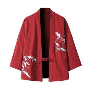 2025 Chinese Style Men's Retro Large Size Embroidered Cardigan Cotton and Linen Han Dynasty Loose Casual Three-Quarter Sleeve Linen Jacket