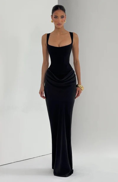 Abito sexy con canotta plissettata e gonna lunga aderente donna_voghion.com