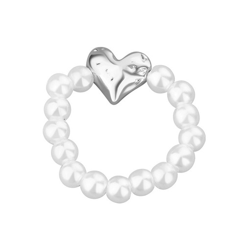 法式巴洛克珍珠爱心戒指食指弹力小众设计时尚个性指环