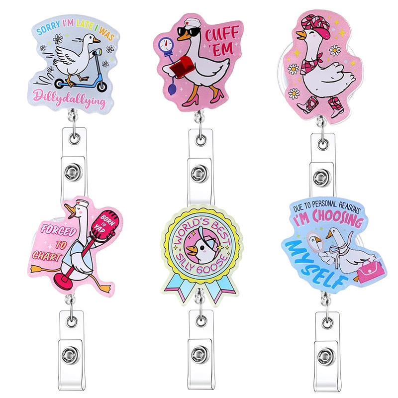 Fun Big White Goose Series Automatic Retractable Id Card Holder with Easy Pull Feature