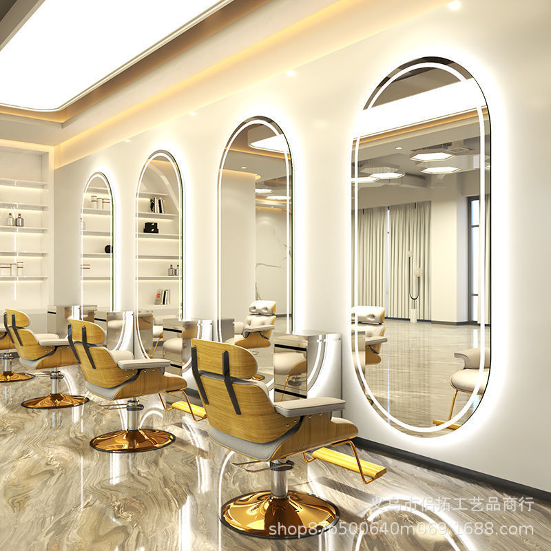Espejo de Barbería con Luz, Estación de Espejo para Salón de Belleza, Espejo de Pared de una Sola Cara para Cortar el Cabello, Hacer Permanentes y Teñir, Venta al por Mayor de Fábrica