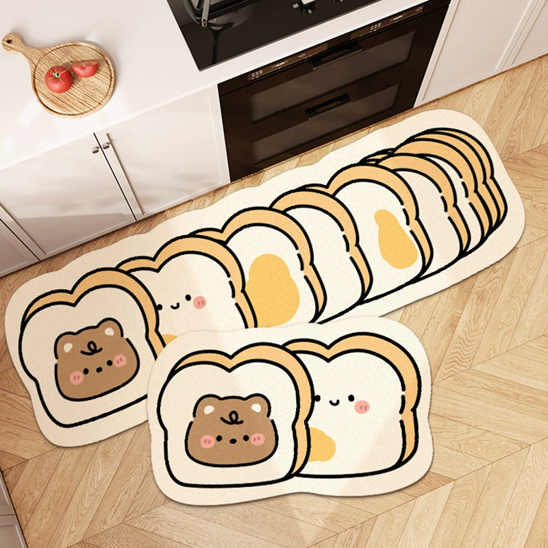 Мультяшный хлеб кухня маслопоглощающий коврик грязный коврик для ванной коврик для ванной ванной всасывающий антискользящий коврик для ног набор из двух частей для волос