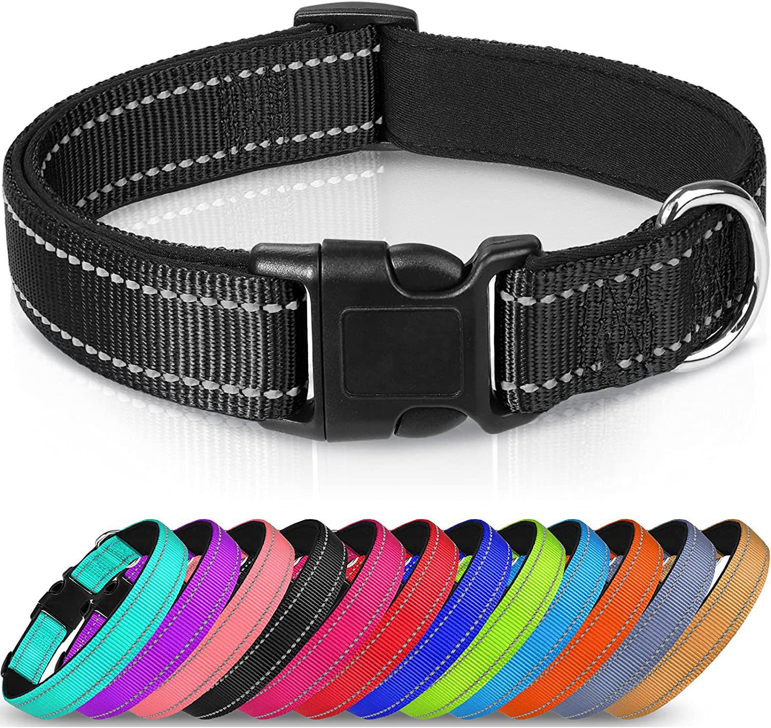 Fabricante de collar reflectante de nailon transpirable transfronterizo para mascotas, tamaño de correas ajustable para perros de tamaño mediano