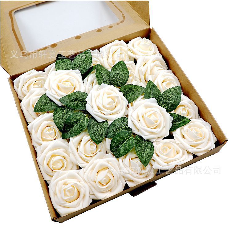 Caja de regalo de flor artificial transfronteriza espuma PE Rosa flor artificial con varilla 25 decoración de la boda regalo del Día de San Valentín