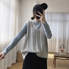 秋季新款简约百搭麻花编织V领针织马甲女毛衣背心马甲针织叠穿