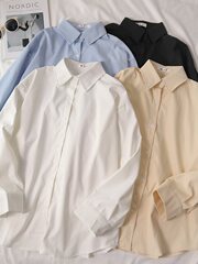白シャツレディース夏長袖日焼け止めジャケット春秋ルーズブルーインナーシャツレイヤードデザイントップ