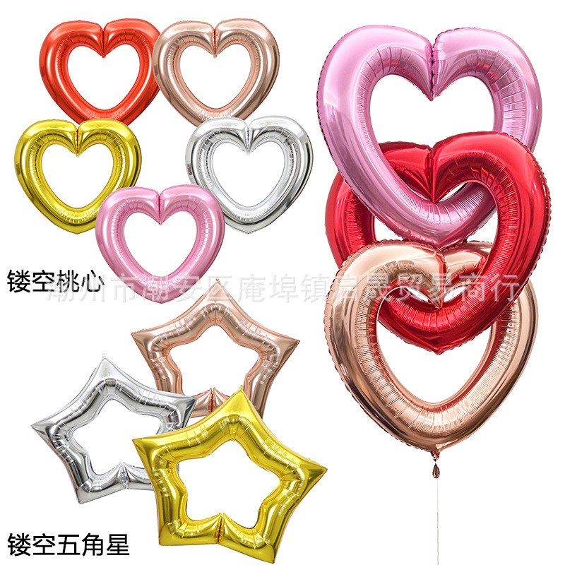 40-inch Hollow Heart-shaped Balloon 520 Tanabata Valentine's Day Background Wall Wedding Decoration Aluminum Peach Heart Helium