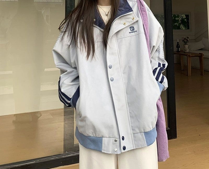 美式撞色复古三条杠棒球服外套春秋新款修身宽松休闲情侣百搭夹克|undefined