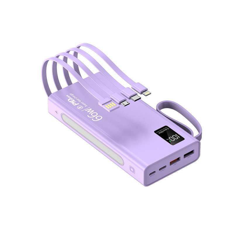 Universal nuevo mini banco de potencia auto-cableado 20000 mA PD66W carga rápida con fuente de alimentación móvil de cuatro hilos