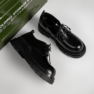 Derby Men's Shoes 2024 British Style Black Casual Leather Shoes Men's Business Dress Big Head Work All-match Trendy Shoes