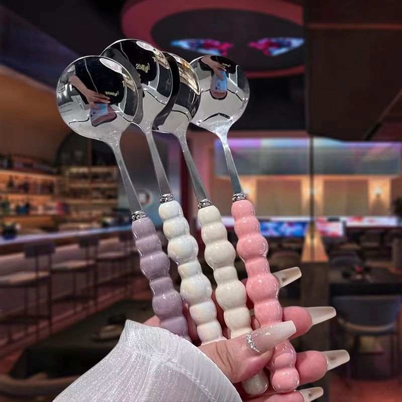 Cuillère à café en acier inoxydable avec manche perle luxe_voghion.com