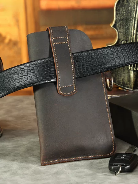 Cross-border Genuine Leather Men's Mobile Phone Bag Crazy Horse Leather Convenient Wear Belt Waist Bag Outdoor Sports Cowhide Tactical Waist Bag