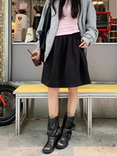 2025新款复古风高腰波点灰色半身裙女秋季简约百搭休闲A字裙中裙