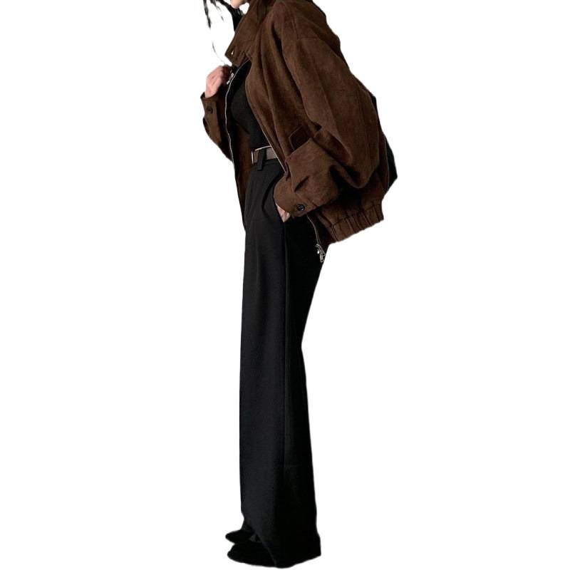 春秋新款仿鹿皮绒外套女美拉德美式复古长袖短款上衣宽松显瘦夹克|undefined
