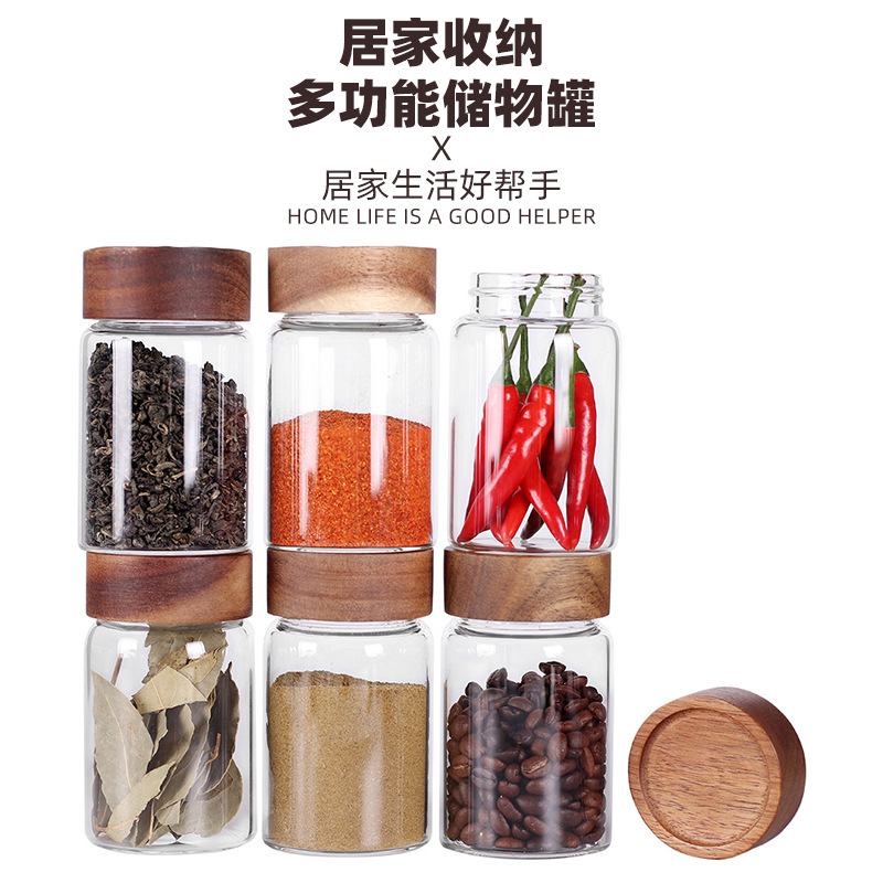 高硼硅玻璃储物罐透明蜂蜜花茶叶罐木盖食品级厨房杂粮收纳密封罐