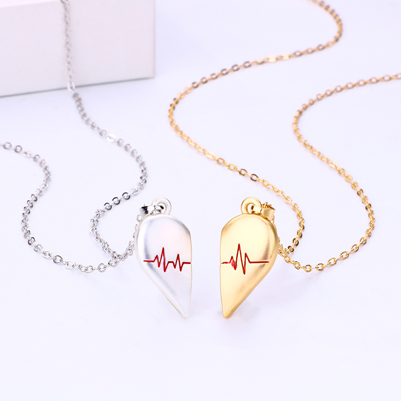 Alloy Material Valentine'S Day Festival Electrocardiogram, Heart Shape Pattern Simple Style Streetwear Electrocardiogram Heart Shape Alloy Plating Valentine's Day Couple Pendant Necklace
