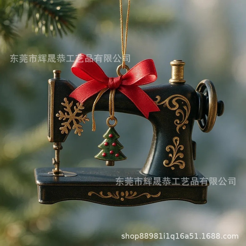 跨境Vintage Sewing Machine Ornament老式缝纫机圣诞挂饰|undefined