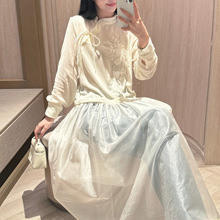 真丝丝绒重工刺绣衬衣裙下摆拼接真丝欧根纱优雅轻国风中式连衣裙