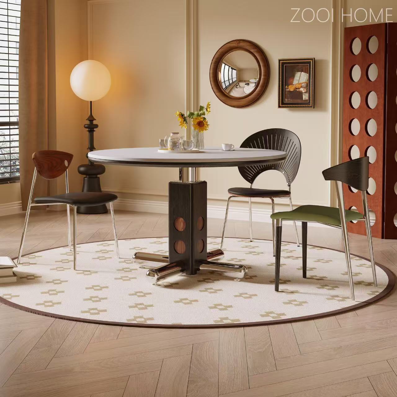 Bohaus redondo medieval, tablero de roca de madera maciza, mesa redonda, sala de estar para el hogar, mesa de comedor redonda de estilo nórdico de alta calidad de acero inoxidable