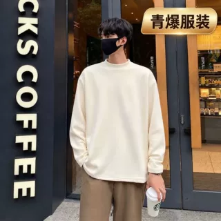 跨境秋冬季新款德绒小半高领休闲内搭打底衫重磅长袖宽松上衣百搭