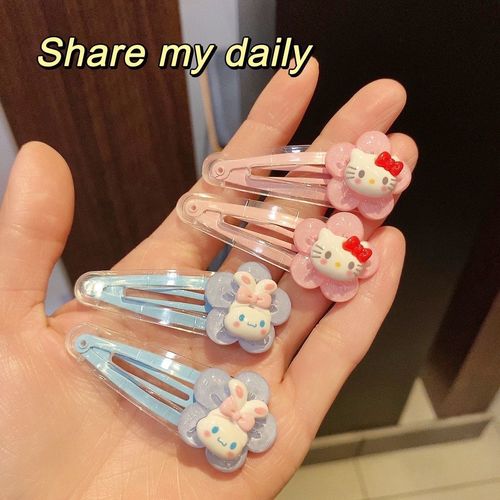 New Sanrio Flower Transparent Bamboo Dog Kuromi Cartoon Hair Clip for Students and Girls with Bangs