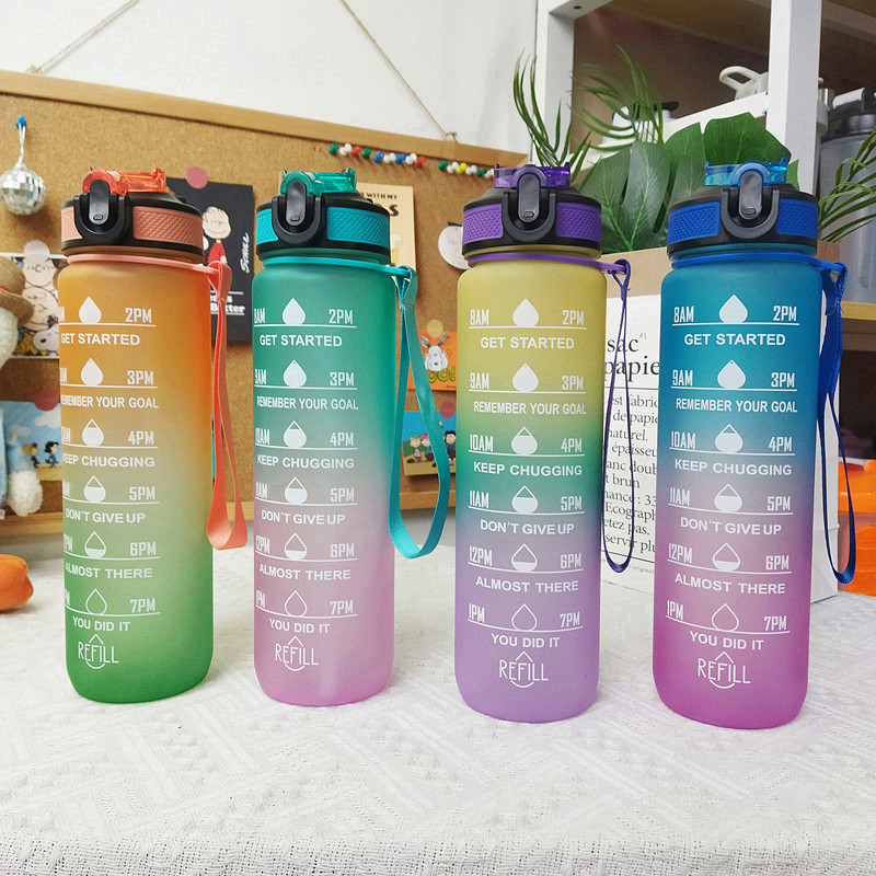 Бесплатная доставка Amazon градиент 1000ml соломка чашка Space Cup Открытый спорт прыгающая крышка чайник пластиковый стакан