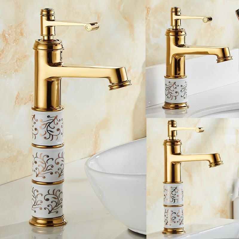 European-style faucet golden personality simple Nordic art health fashion high-end high-rise basin toilet hot and cold