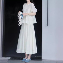 小个子名媛风茶歇法式高级感白色衬衫半身裙两件套装女夏季温柔风