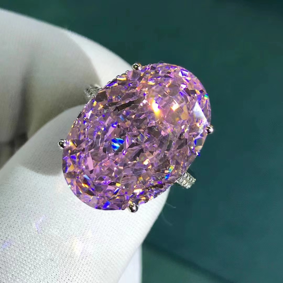 Venta caliente transfronteriza 30 quilates corte oval amarillo alto carbono diamante anillo Super brillante 3EX corte VVS Seiko