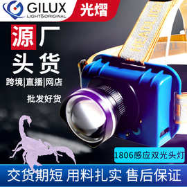 厂家蝎子灯强光紫光头灯变焦感应头戴式夜钓专用紫外线手电筒